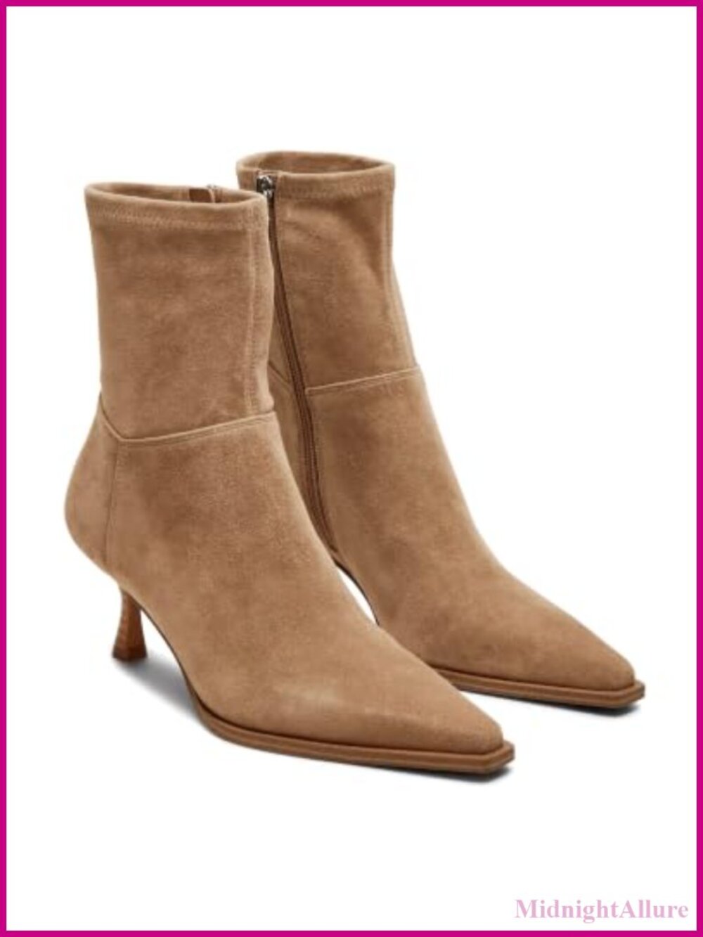 Coutgo Faux Suede Kitten Heel Ankle Boots Pointed Toe Side Zipper